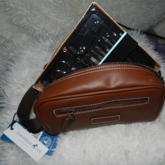 Caribbean Joe Leather Travel Toiletry Bag w/Manicure tool  case🆕⌚📦🏃🏻😮‍💨⚡🚚 - Picture 1 of 16